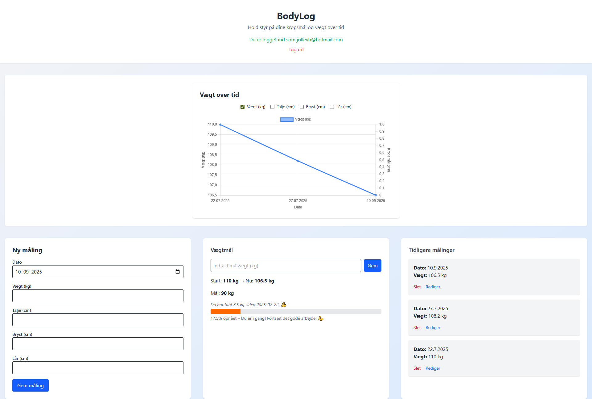BodyLog Application Screenshot